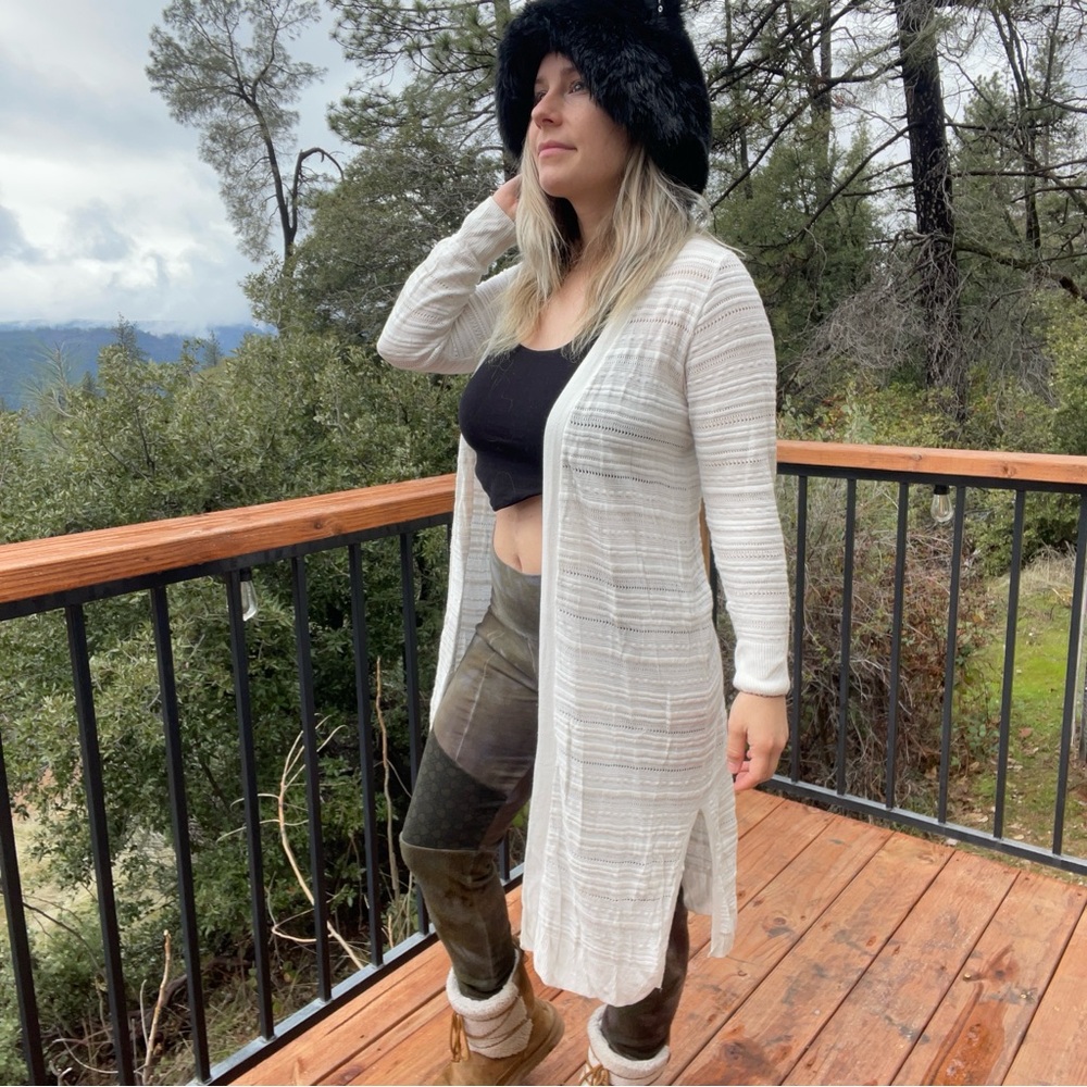 Cozy Black and White Cardigan with Black Crop Top